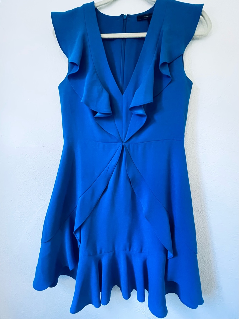 BCBGMAXAZRIA Ruffle Mini Dress Bright Blue Size 6